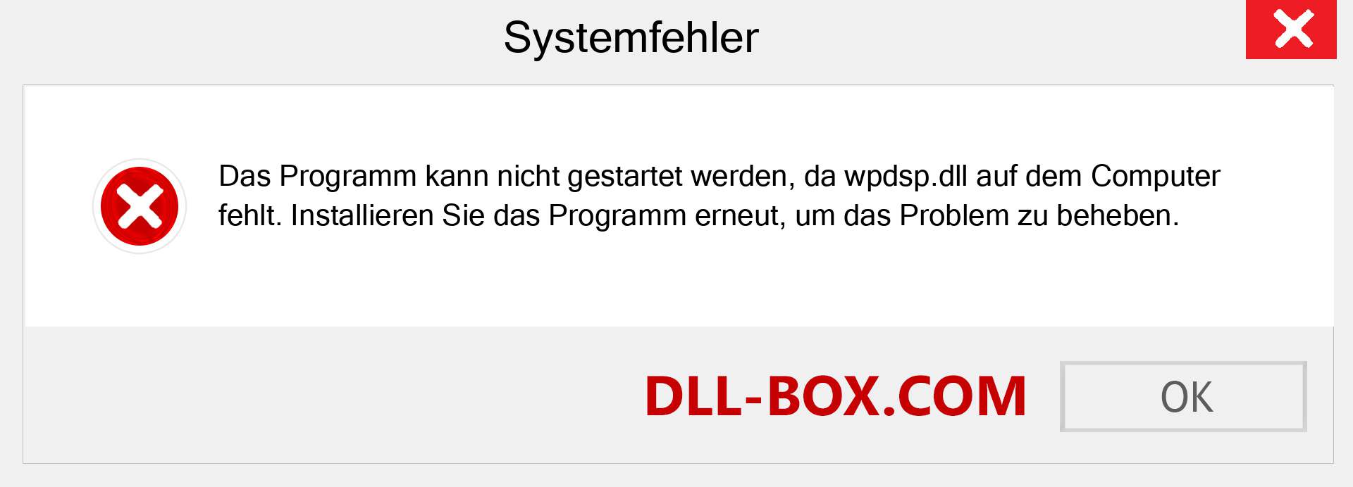 wpdsp.dll-Datei fehlt?. Download für Windows 7, 8, 10 - Fix wpdsp dll Missing Error unter Windows, Fotos, Bildern